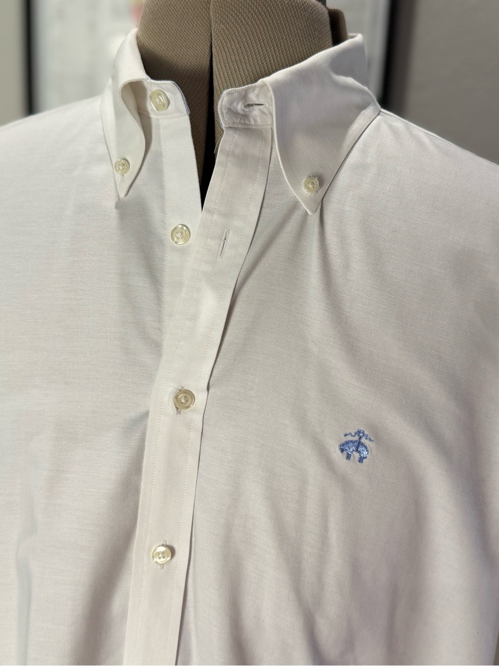 Brooks Brothers White Button-Down Shirt with Light Blue Logo